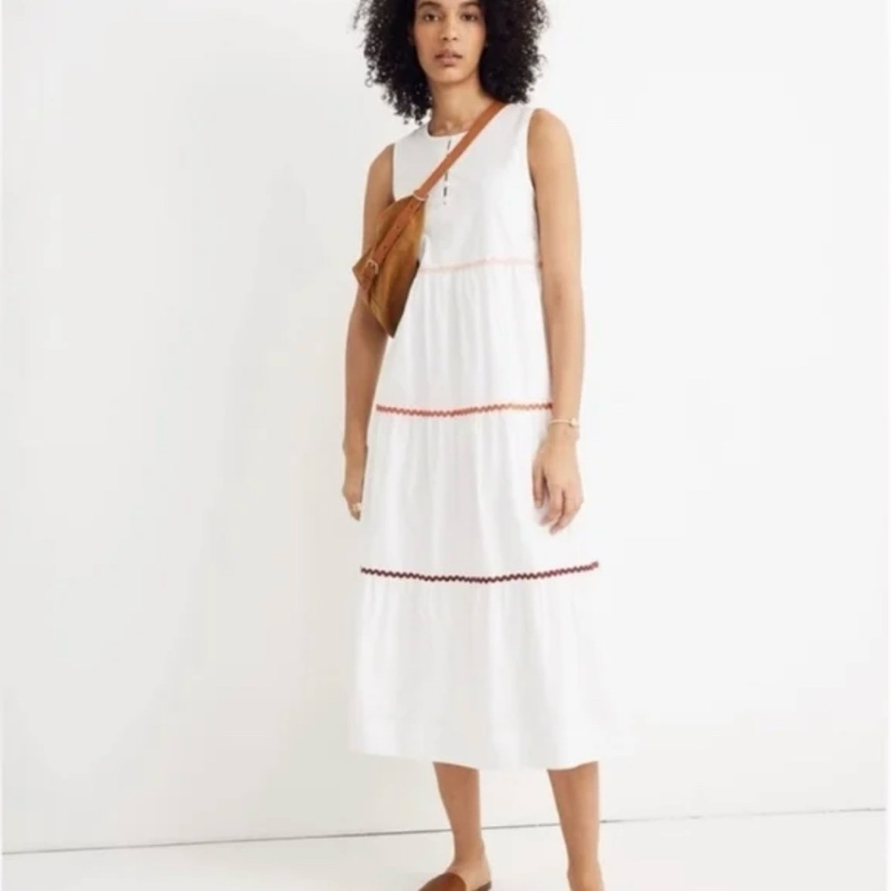 MADEWELL-Ricrac-Cattail-Tiered-White-Midi-Dress-Cottagecore-Whimsical-Size S
